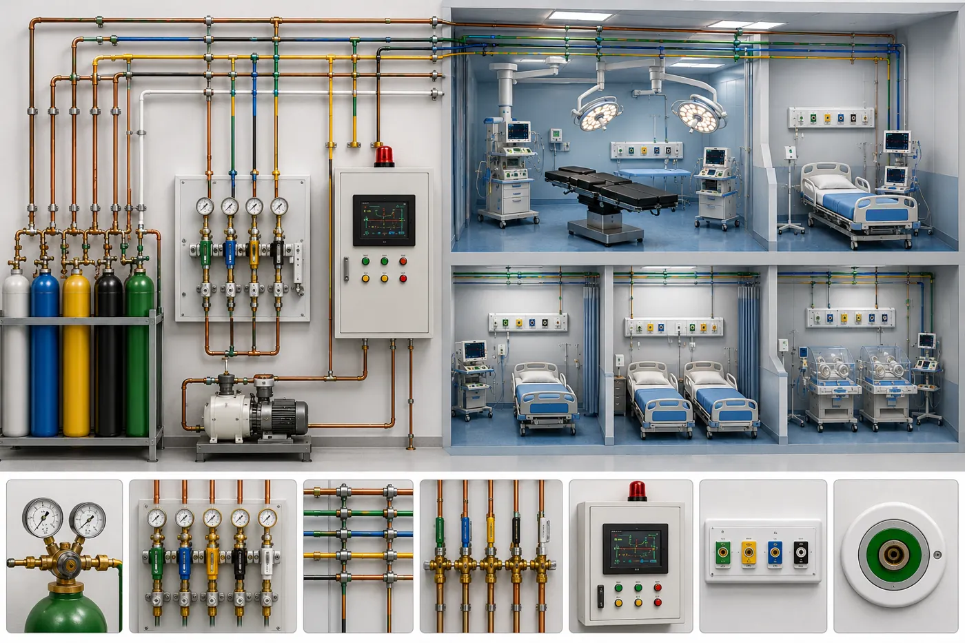 Hospital medical gas infrastructure illustration