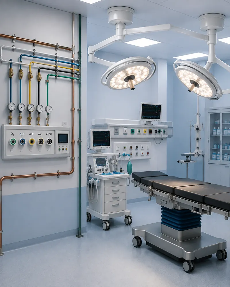 Illustrative modern operation theatre and integrated hospital equipment